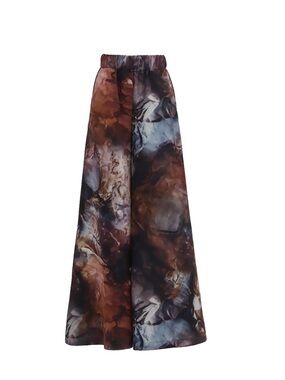 Abstract Wide-Leg Print Pants in Brown and Gray
